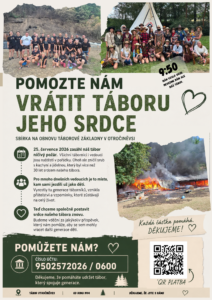 plakát na sbírku pro obnovení dětského tábora zničeného požárem
